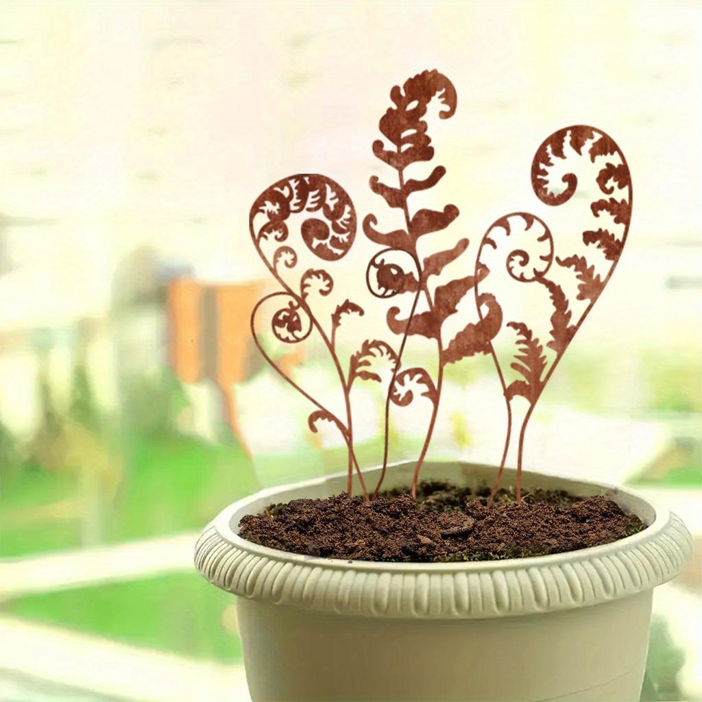 Набор из 6 штук Декор для ржавых цветочных горшков в виде силуэтов листьев для комнатных праздничных украшений, украшения для сада, патио, лужайки, вставки в грунт