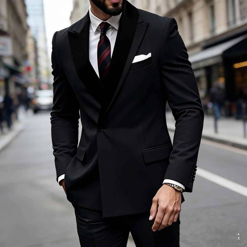 Уникальный дизайн лацканов Мужские костюмы 2 предмета Комплекты пиджак и брюки Одна пуговица Складки Элегантный пиджак Свадебный Жених Мужская одежда