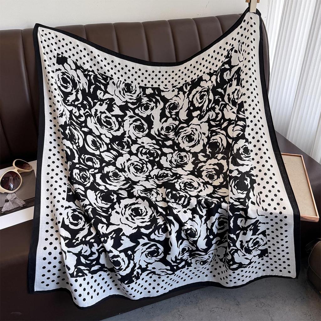 Polka Dot Small Fragrant Camellia Scarf Light Luxury Temperament Decorative Scarf Neck Protection Scarf Big Shawl Versatile Trendy