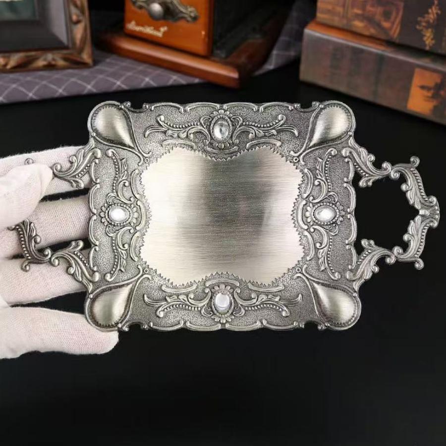 European Fruit Plate,Retro Silver Alloy Handheld Luxury Circular Shape Snack Cake Tray,Candy Disc,Wedding Desktop Decoration