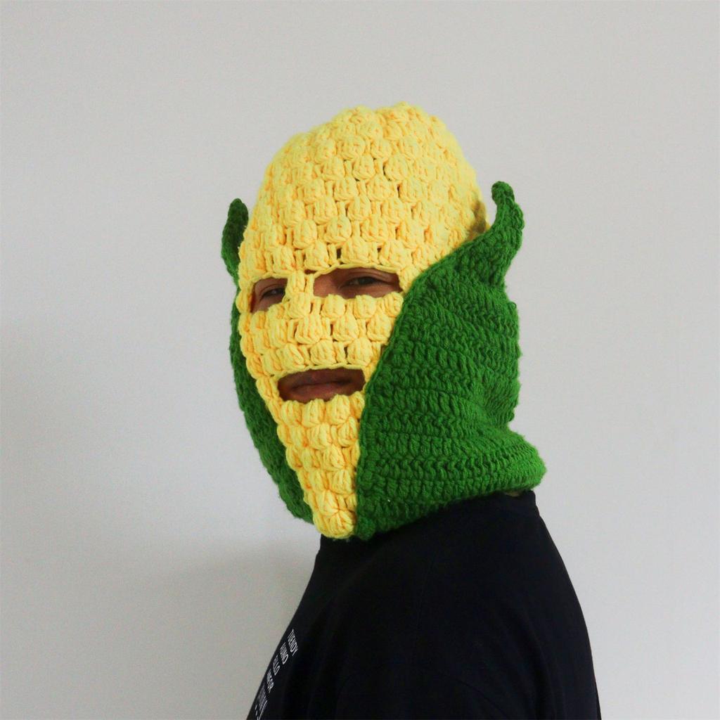 Crochet Maize Cob Balaclava Hat for Adult Fun Novelty 3Hole Balaclava Hat for Winter Activity Carnivals Party Headgear