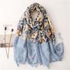 2022 Floral Print Cotton-Linen Feel Silk Scarf with Tassels - Versatile Fashion Accessory for Travel and Beach