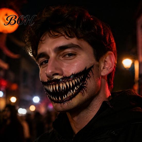 Temporary FX Makeup for Halloween 3Pcs Realistic Scary Mouth Tattoos Zombie Vampire Clown Party, Waterproof Horror Decals Adults, Stickers Cosplay