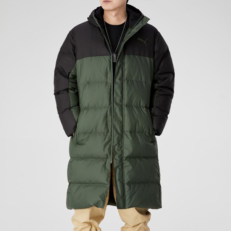 Puma Long Oversized Down Jacket With Logo Print And Hood Men Outerwear Dark-Green 585403-64