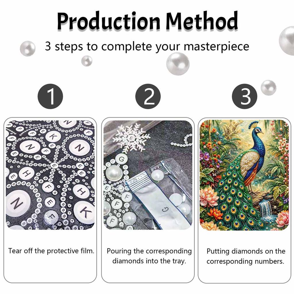 DIY Pearl and Diamond Painting Kit. Peacock and Flower Theme. suitable for beginners. home wall decoration. handmade gift.