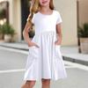 Children's Skirt Round Neck Short Sleeve Princess Dress Fashion Casual Pocket Dress For Girls