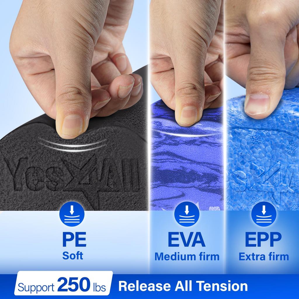 Yes4All Medium Firm Half Foam Roller for Post-Workout Relaxation, 30/45/60/90cm PE Foam Roll for Back Massage and Yoga Exercises