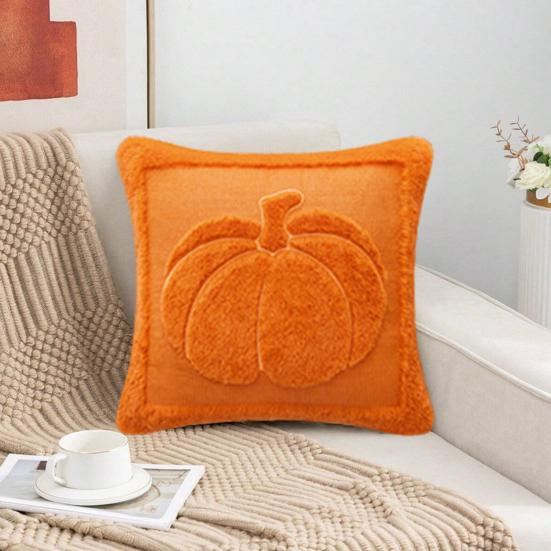Fall Throw Pillow Cover 18"x18" Plush Pumpkin Pillow Cover Fluffy Maple Leaf Decorative Cushion Cover for Autumn Farmhouse Home Couch Sofa Bedroom Car