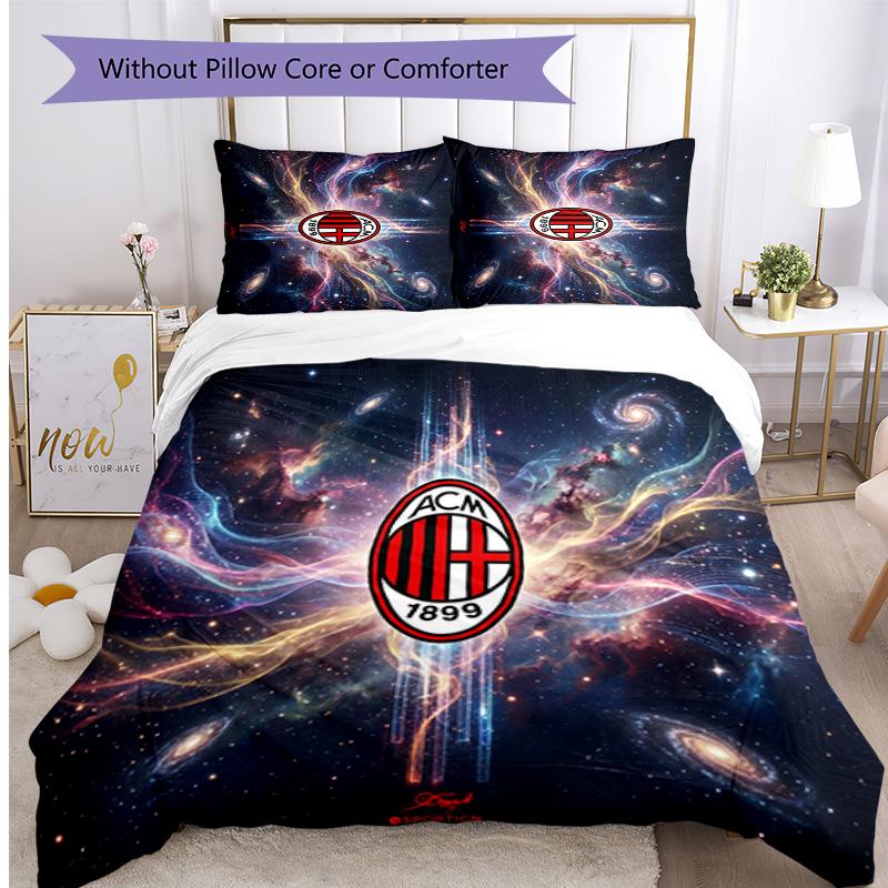 AC Milan Pattern Printed 3PCS Bedding Set Soft Skin-Friendly Washable Duvet Cover & Pillowcases Set All Season Bedroom