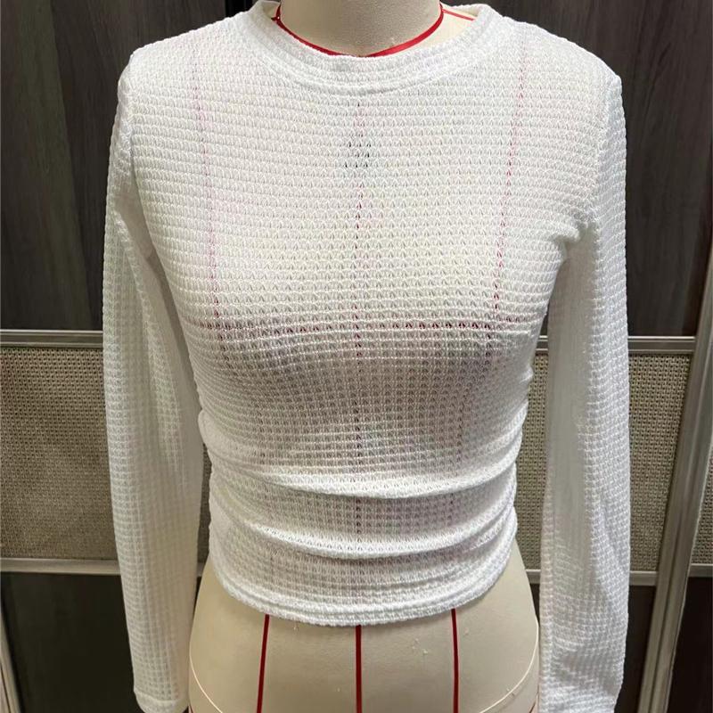 Модная тонкая футболка с круглым вырезом и длинным рукавом, элегантная однотонная трикотажная повседневная футболка для женщин, простая базовая женская укороченная футболка-пуловер 26148