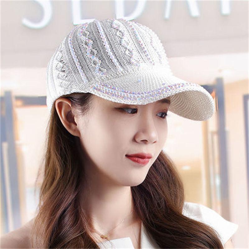 Summer Hat Hand-Pressed Diamond Knitted Hollow Duck Hat Korean Version Of All Fashion Rhinestone Shade Baseball Cap
