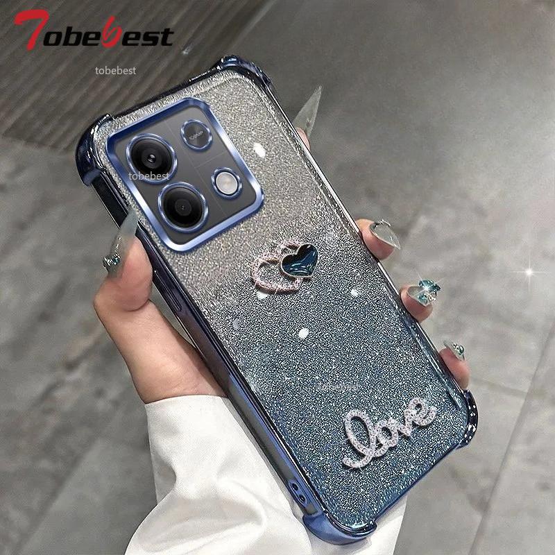 3D Любовь Противоударный Блестящий Гальванизированный Силиконовый Чехол для Xiaomi Redmi Note 13 Pro Plus 13C 13R 4G 5G Мягкая Задняя Крышка