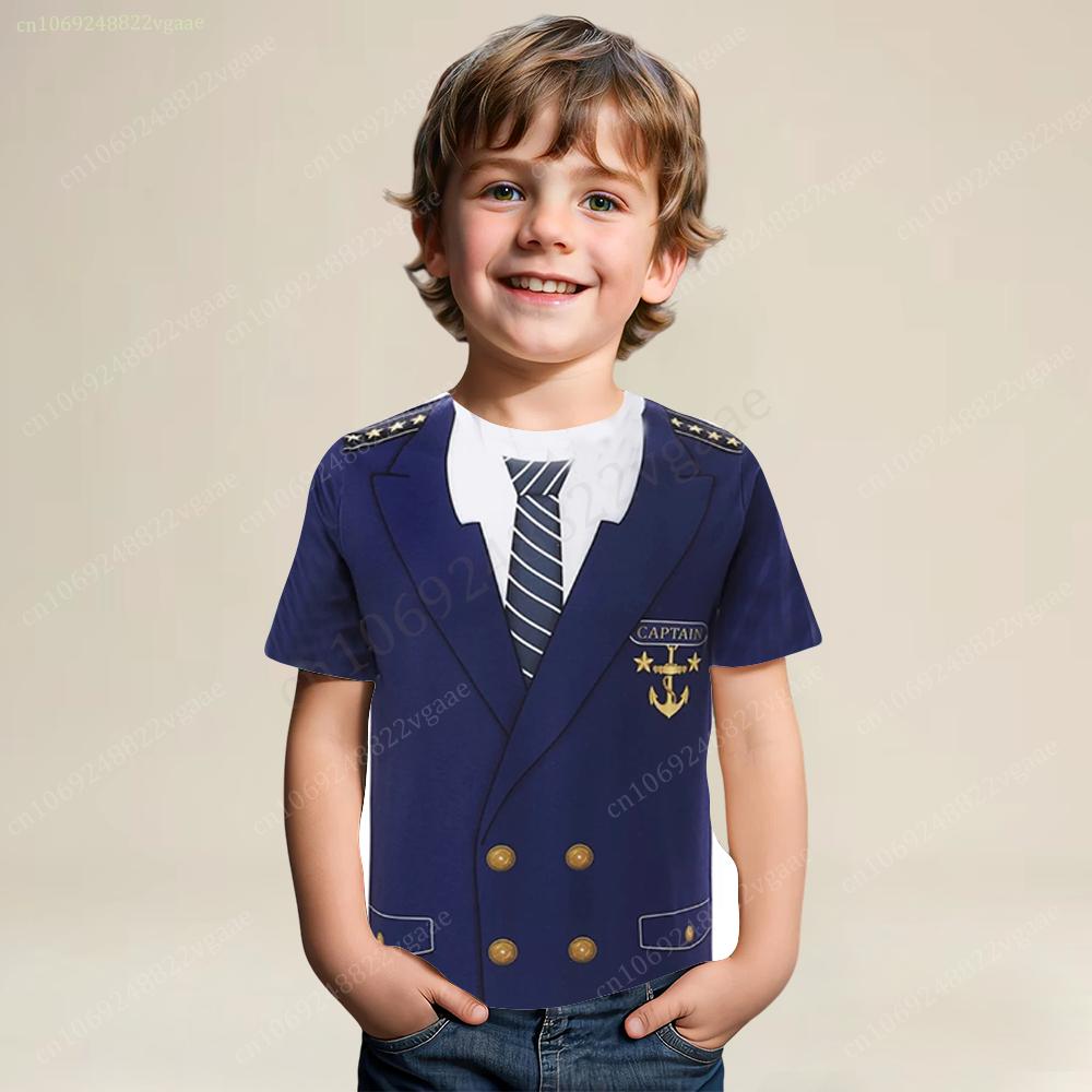 Летняя футболка с изображением капитана, детская футболка с изображением капитана для мальчиков, мужская футболка с коротким рукавом, забавная футболка, одежда для девочек, костюм для косплея, униформа для вечеринки