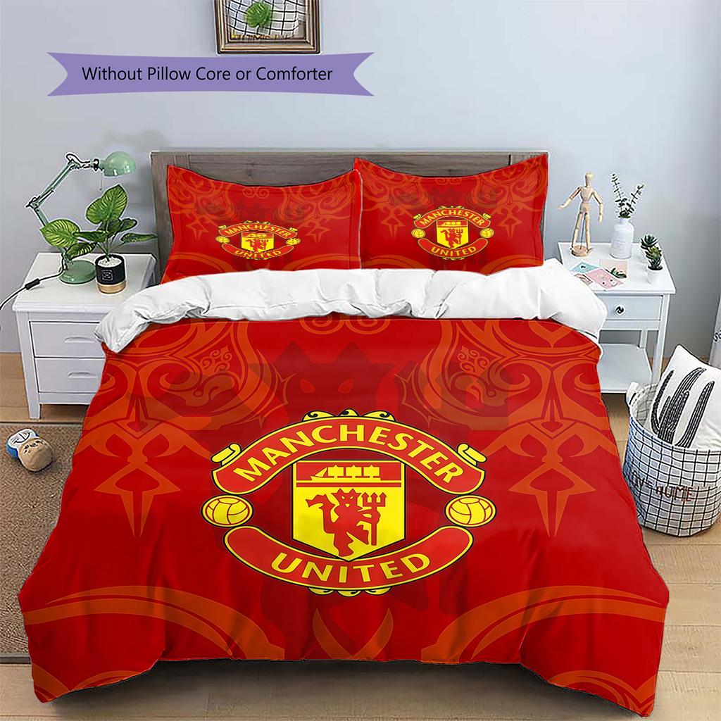 Manchester United F.C Pattern Bedding Quilt Set Home Decoration Gift (1 * duvet cover + 2 * pillowcase without core).xwn