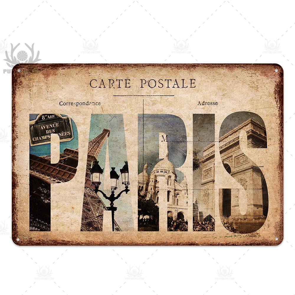 Decor Paris Vintage Tin Sign Plaque Metal Retro British Coffee Bar House Home Living Room Decorative Wall Poster