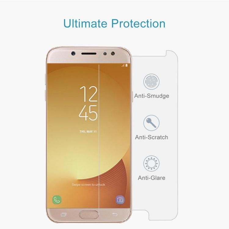 Для Galaxy J7 (2017) (Версия ЕС) 0,26 мм, 9H, твердость поверхности, 2,5D, взрывозащищенная, неполноэкранная, пленка из закаленного стекла