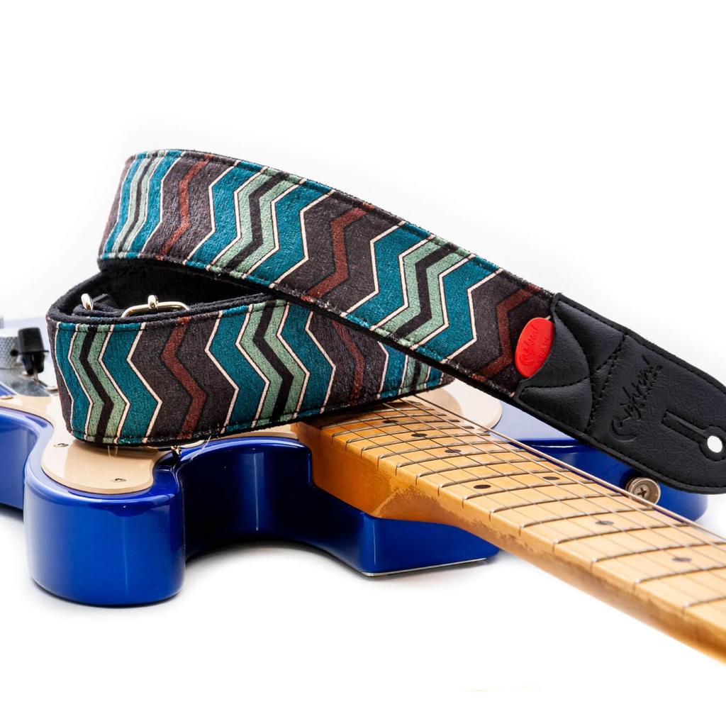 Straps 5cm ZIGGY BLUE RightOn! Guitar/Bass Strap, Wide, 80-145cm,