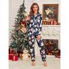 Удобный свободный крой с длинным рукавом, женский рождественский принт, атласный пижамный комплект, топ с лацканами на пуговицах и брюки на осень