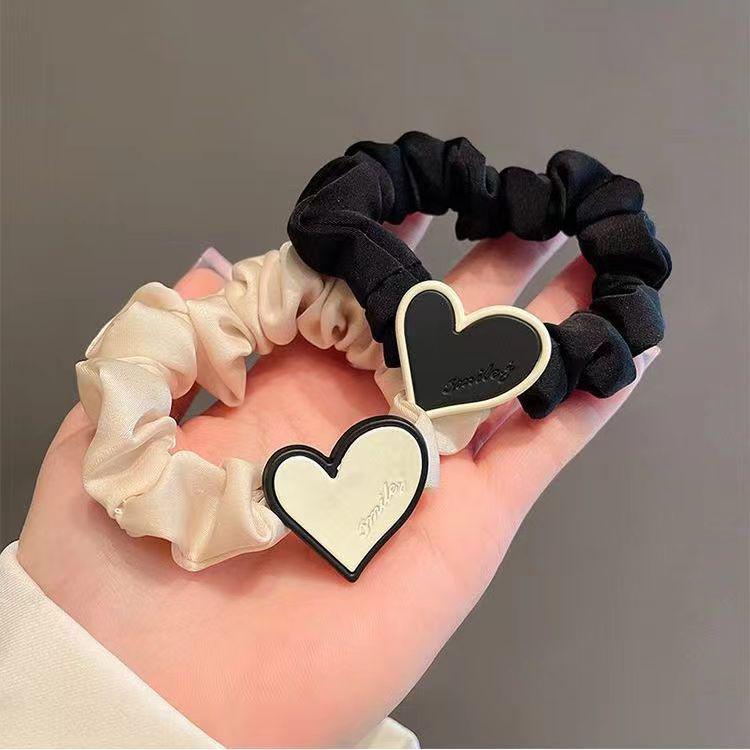 Корейское черное кольцо для волос в форме сердца, имитирующее толстую кишку - Стильный высокоэластичный аксессуар для волос для пучка