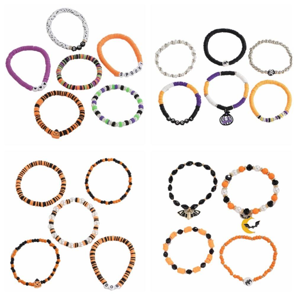 Браслеты на Хэллоуин с летучими мышами, браслет с бусинами-буквами, простой браслет с подвеской-тыквой, для вечеринки девочек