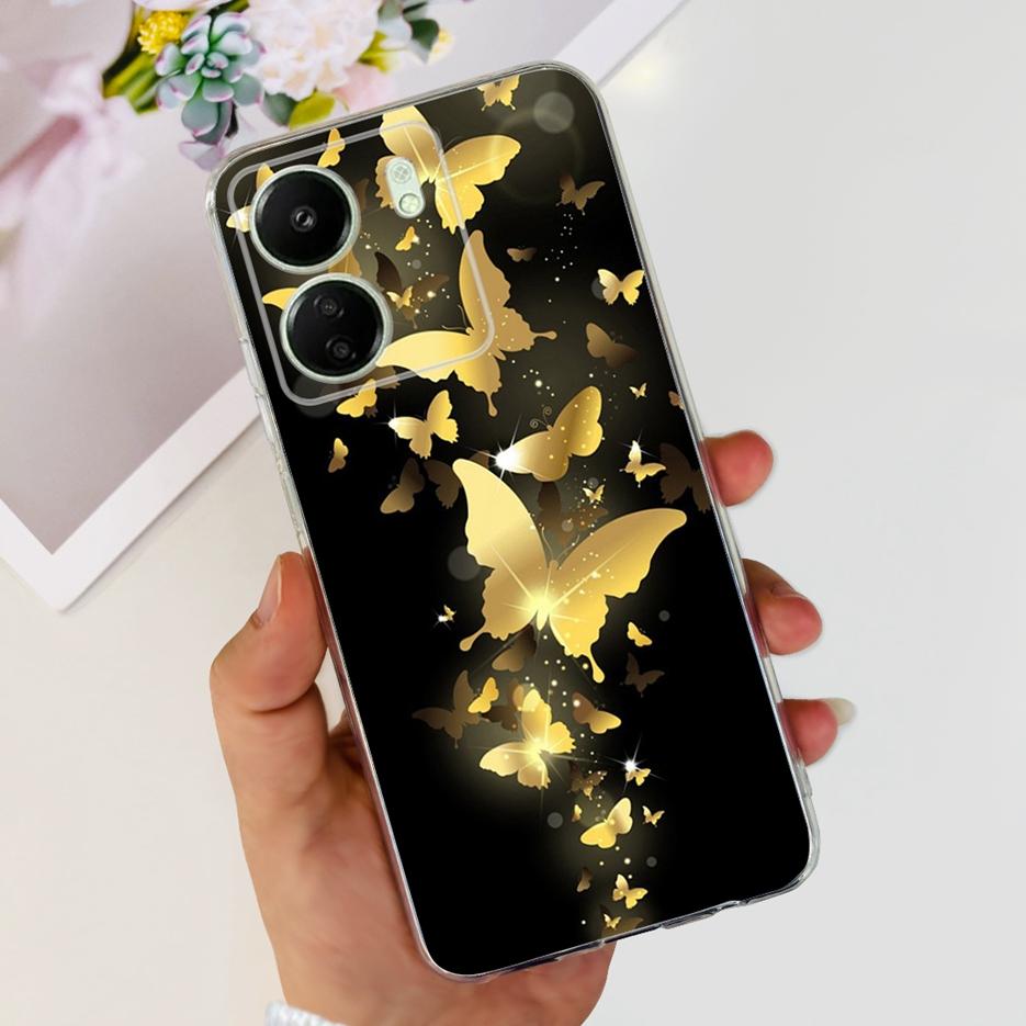 Чехол для Xiaomi Poco C65 Милый Кот Бабочка Мягкий ТПУ Чехол для Телефона Для Xiaomi Redmi 13C Redmi13C PocoC65 Fundas 6.74'' Бампер