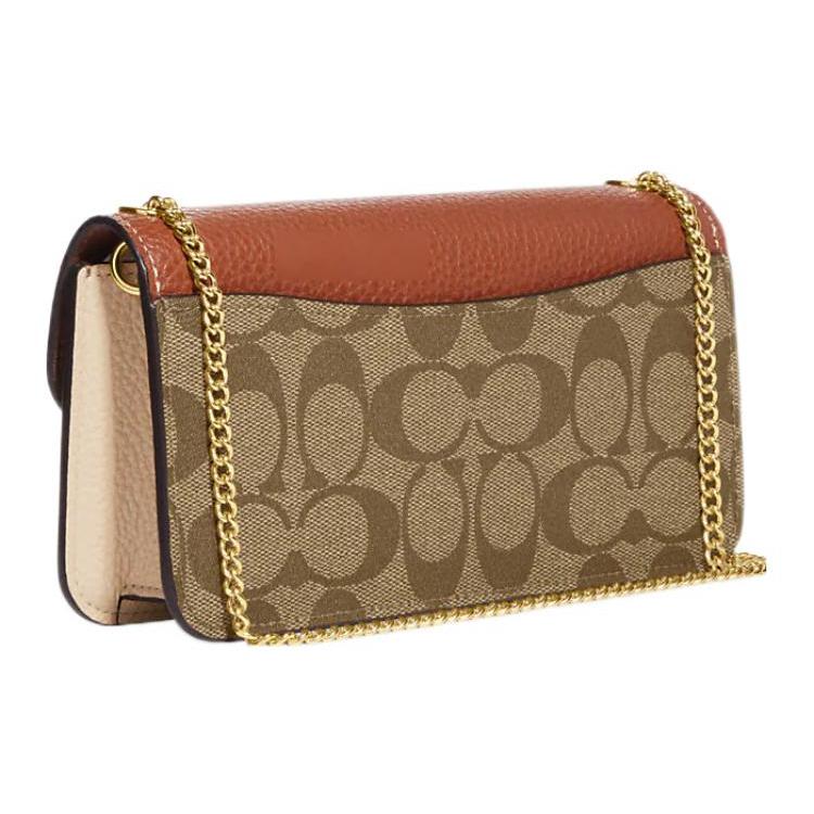 New COACH Morgan Cow Leather Small Square Bag Handheld Shoulder Bag Crossbody Bag Small Size Women's Khaki And Brown CF475-IME7V