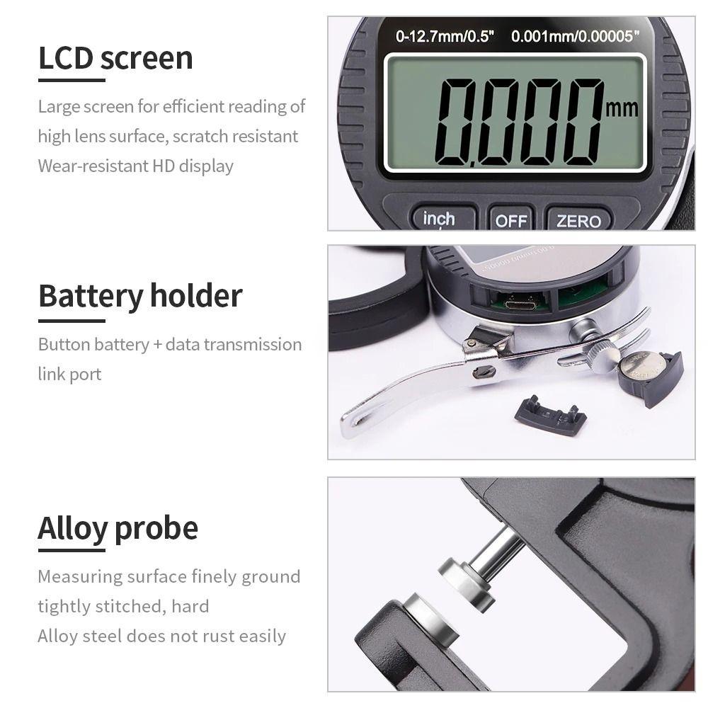Range 0-12.7mm Electronic Thickness Gauge LCD Screen Display Micrometer Thickness Meter Paper