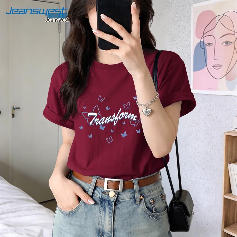 Женская хлопковая футболка Jeanswest с принтом бабочек