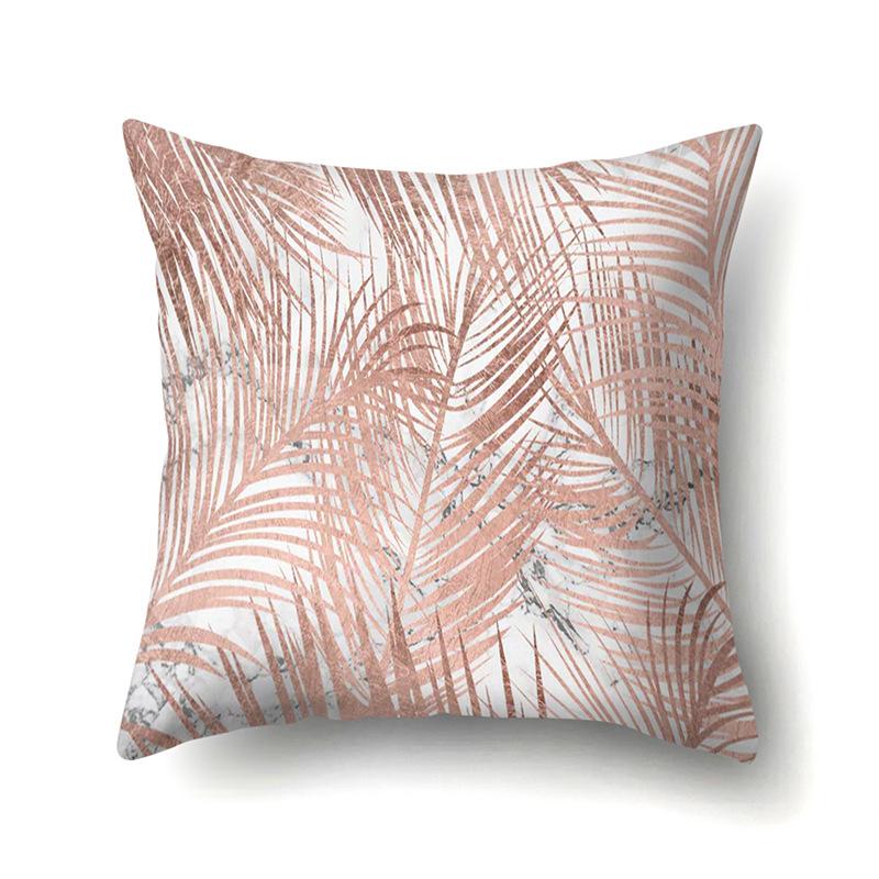 Polyester Pillowcase Ins Style Plant Flowers Nordic Printed Peach Leather Velvet Cushion Cover Sofa Waist Cushion Cover