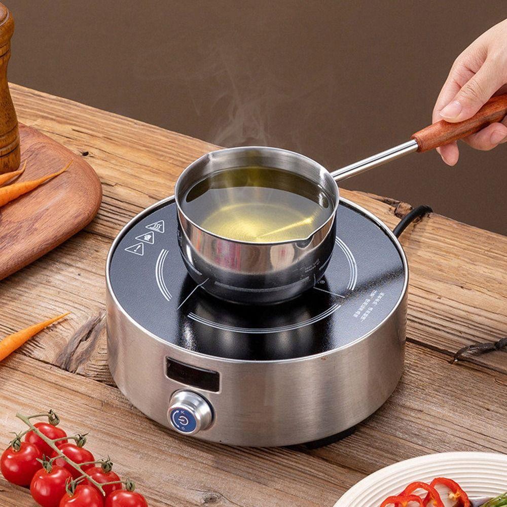 Wooden Handle Milk Pan Long-handled Oil Splashing Gadget for Preventing Hot Oil From Scorching