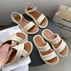 Cross Band White Leather Platform Slippers Women Luxury Designer Slides Shoes Soft Belt Beach Sandalias Woman Outdoor Sandals