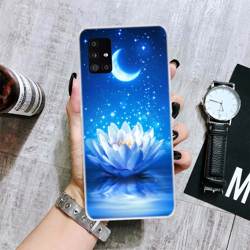 Чехол для телефона с синими и белыми цветами лотоса для Samsung Galaxy A12 A22 A32 A42 A52 A72 A51 A71 5G A41 A31 A21 A02S M12 M21 M31 M30S
