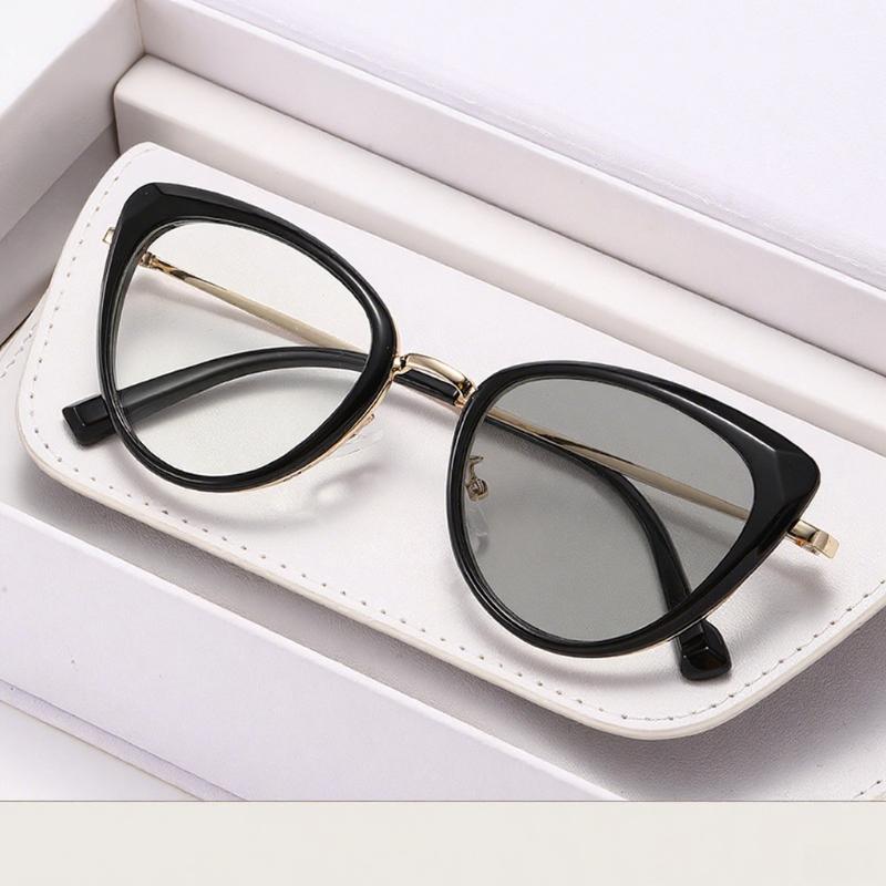 Metal Retro Cat Eye Photochromic Myopia Glasses Fashionable And High-End Large Frame Anti Blue Light Glasses Diopter To +4.0