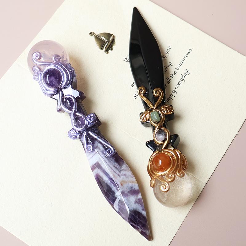 Knife Shaped Crystal Scepter, Magic Wand Combining Knife Shaped Crystal and Crystal Ball, Halloween Gift
