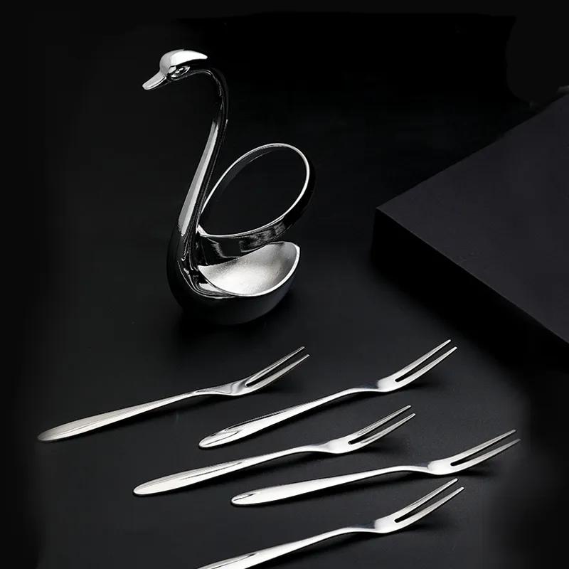 Вилка для фруктов из нержавеющей стали 304, вилка для торта, лунного пряника, десертная кофейная ложка с основанием в форме лебедя, набор столовых приборов для фруктов YLE531