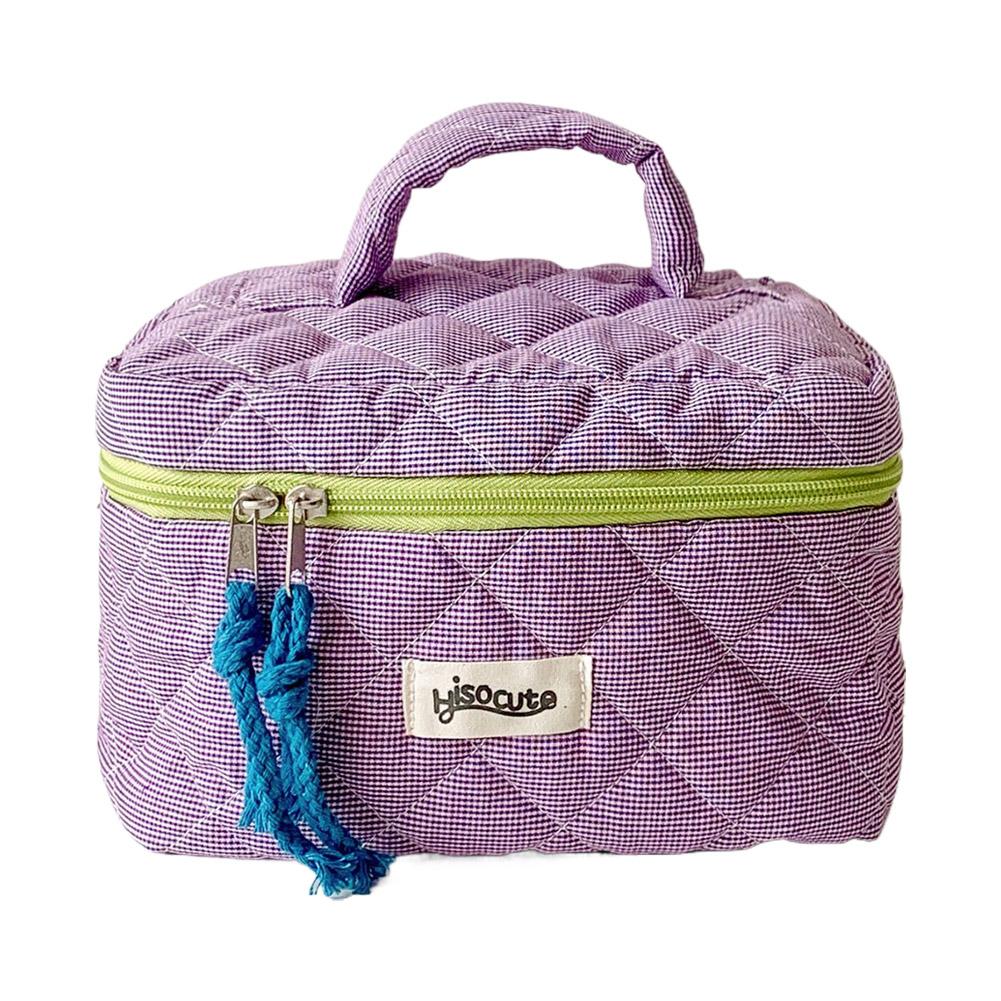 Hand-held Makeup Bag Large Capacity Portable Check Pattern Cosmetics Storage Bag Toiletries & Miscellaneous Items Storage Bag