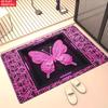 Neon Pink Butterfly Geometric Area Rug, Non-Slip Soft Carpet for Living Room Bedroom, Cyberpunk Aesthetic Decor Floor Mat