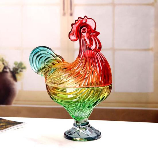 Стеклянная банка для конфет в виде петуха с крышкой, ручная работа, витражная чаша для закусок, декоративная фруктовая чаша для сладостей и орехов, декор для дома и гостиной.