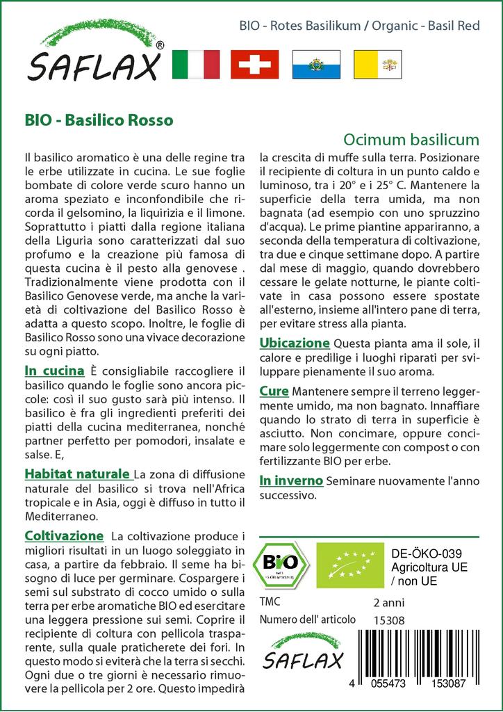 SAFLAX Garden in the Bag - Органический - Базилик красный - 400 семян - С субстратом в подходящем пакете - Ocimum basilicum