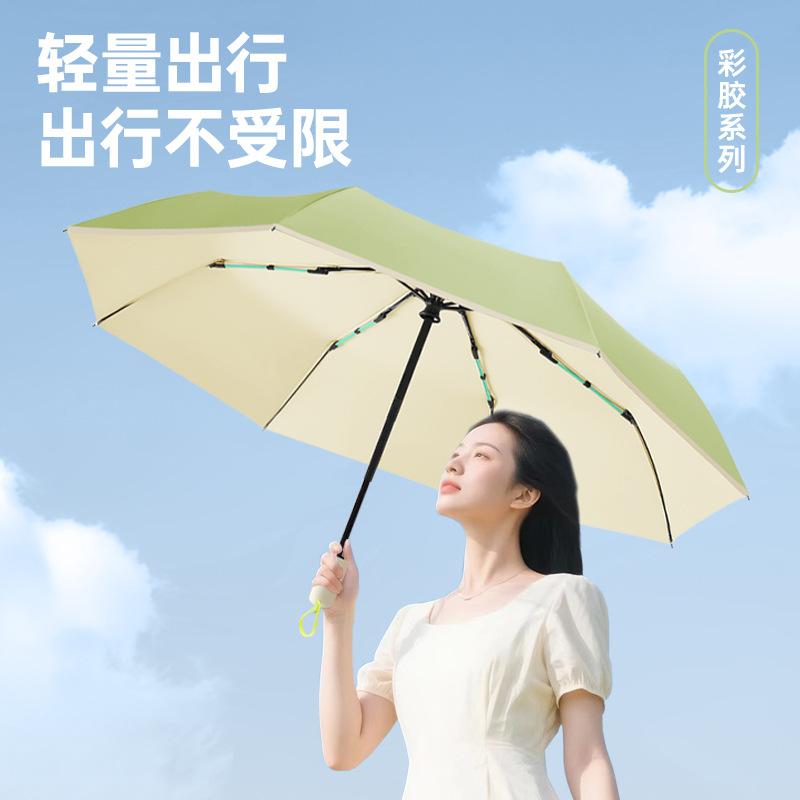 The New Three-fold Automatic 8-bone Colored Glue Fabric Is Closed Gradually, Umbrella, UV Protection and Umbrella.
