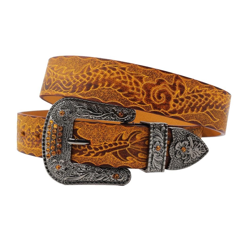 Ethnic Style Embossed Leather Belt Vegetable Tanned Head Layer Cowhide Men and Women Universal Belt Mongolian Style Personal Carving Trend
