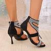 Ebay Women's Shoes New Fish Mouth Rhinestone Thin Heel Sandals Women's 43 Large Size High Heel Sandals