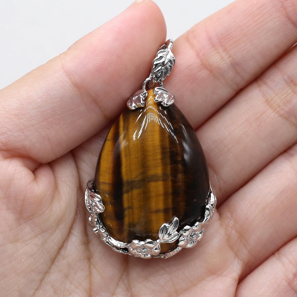 1Pcs Lot Natural Stone Pendant Drop-shaped Crystal Quartz Amethyst Malachite Agate Charms for Jewelry Making DIY Necklace Accessories 27×38mm KTJ