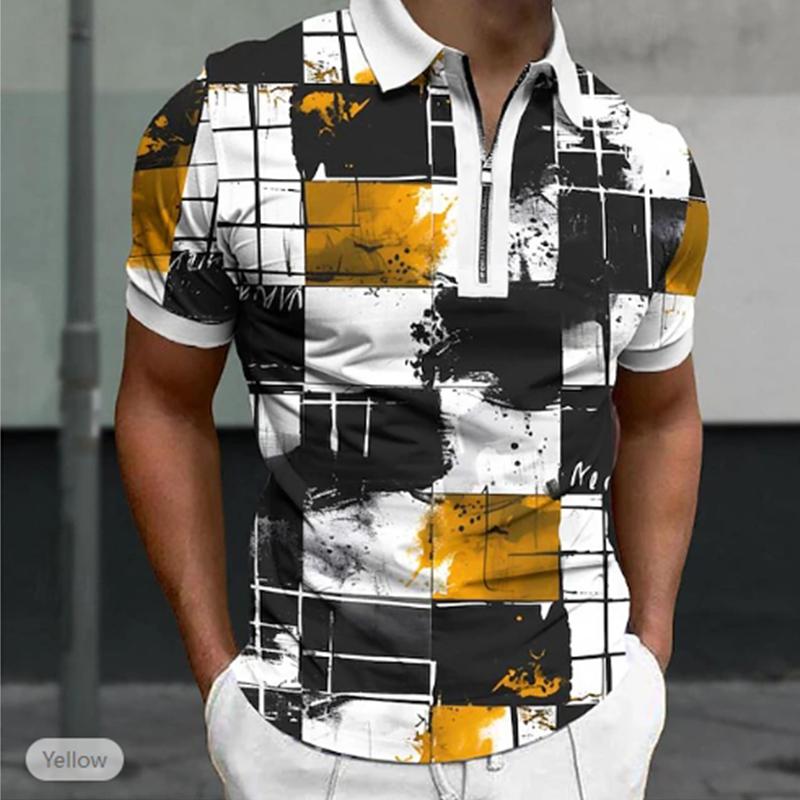 Повседневная футболка с лацканами, молодежная модная футболка с застежкой-молнией, футболка с коротким рукавом, мужская футболка с 3D-принтом в цветной коробке