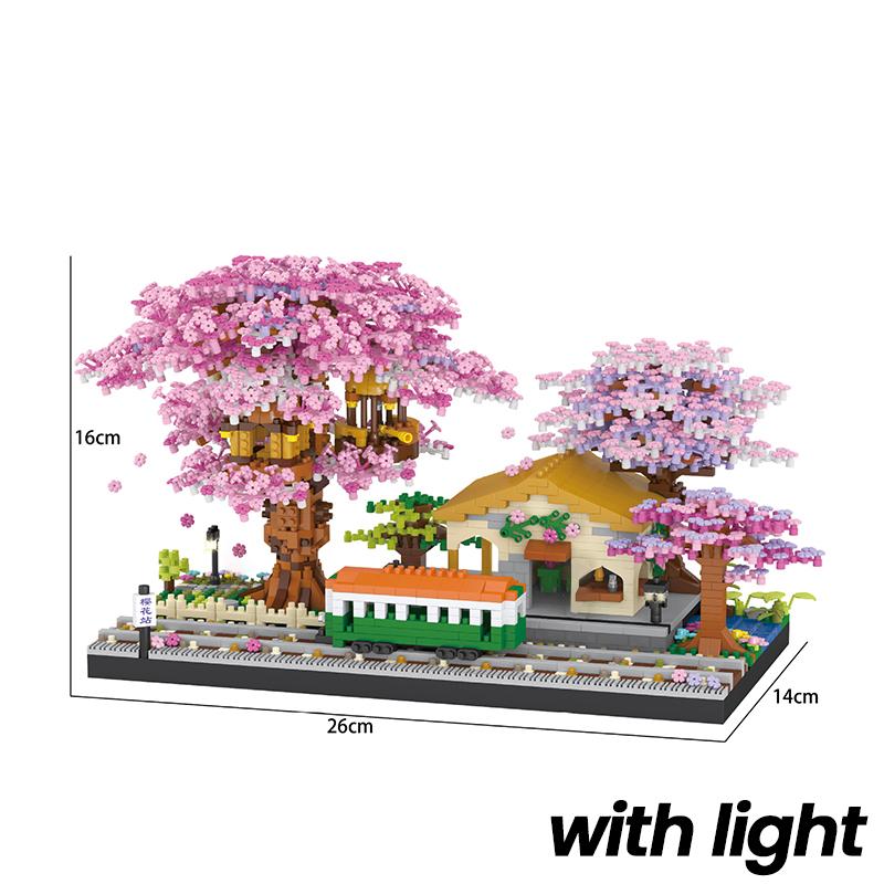 Non-Toxic Mini Sakura Tree Building Blocks Set Diy Cherry Blossom Bricks With Light Treehouse Model Ornament Romantic Gift For Childrenfriend