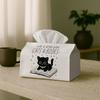 1pc, 2D Flat Printing, Whimsical Artistic Tissue Box - Cat Book Illustration Black And White Fabric Multi-Purpose Storage Organizer for Kitchen, Dinin