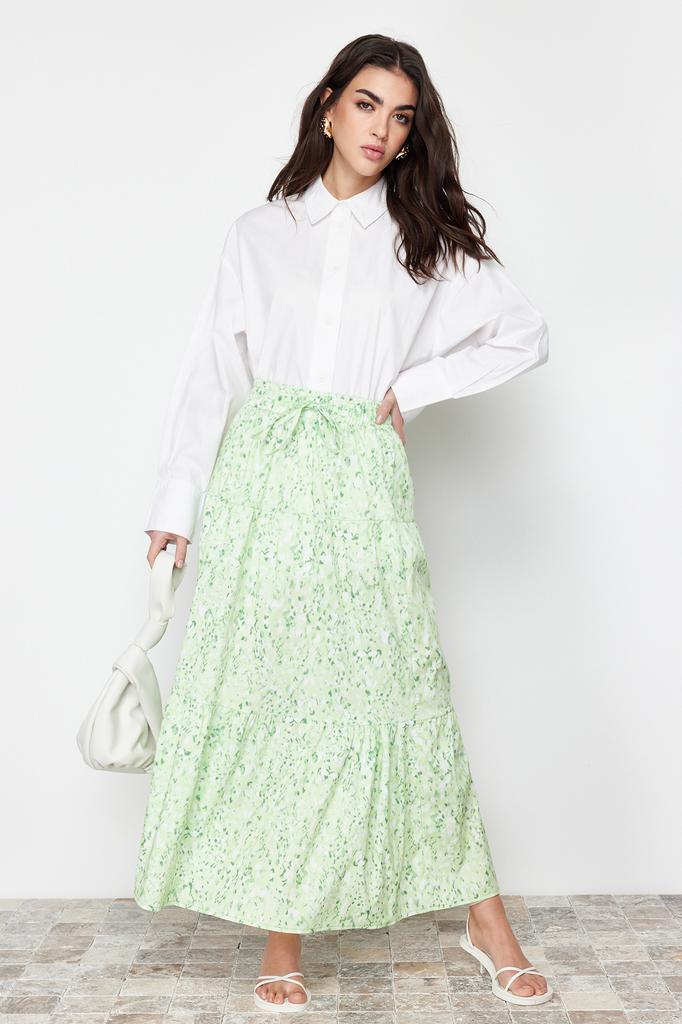 Women's Fashion Ecru Lined Polka Dot Pleated Woven Skirt