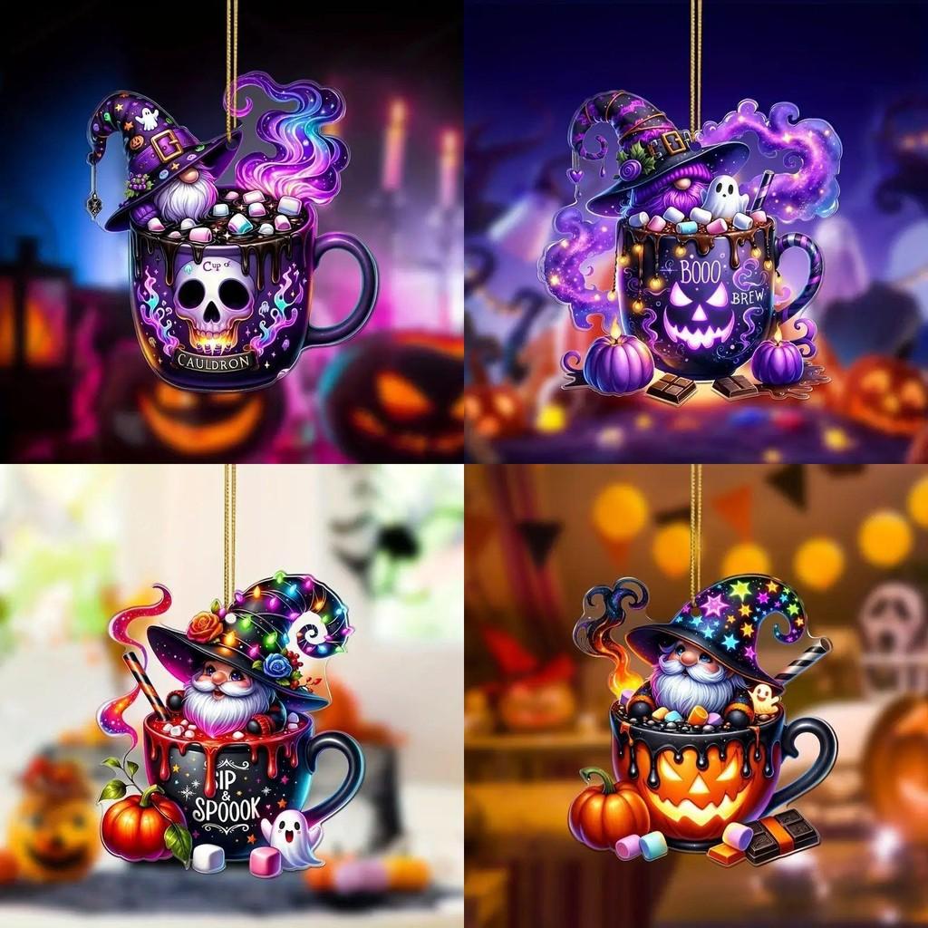 Candy Santa Halloween Claus Design Acrylic Flat Surface Pendant For Car Decor