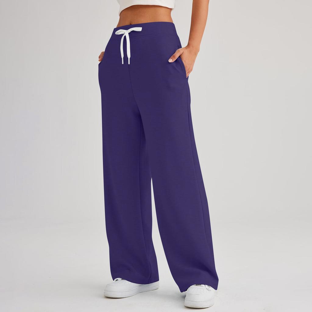 Женские спортивные брюки для фитнеса, повседневные свободные брюки с высокой талией, спортивные брюки на шнурке, женские прямые брюки с широкими штанинами, повседневные брюки, брюки для йоги