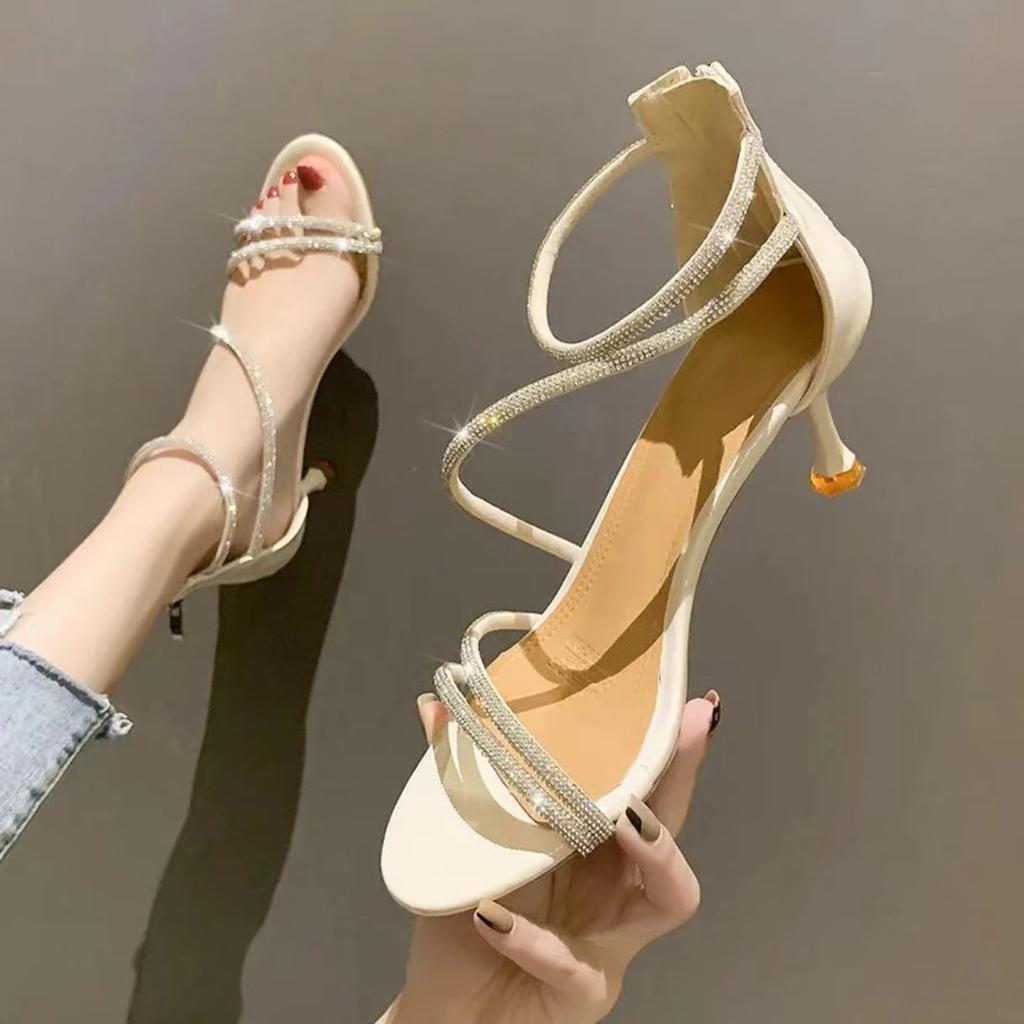 Одно слово с римскими сандалиями женские популярные пряжки новые туфли на высоком каблуке со стразами фея ветер шпилька высокий каблук женские летние сандалии